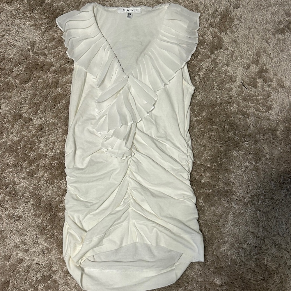 CAbi Cream Ruffle Detail Mini Dress